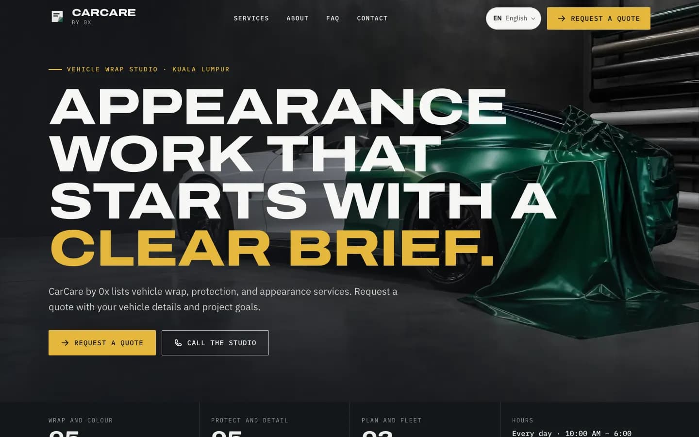 Homepage of the CarCare by 0x website