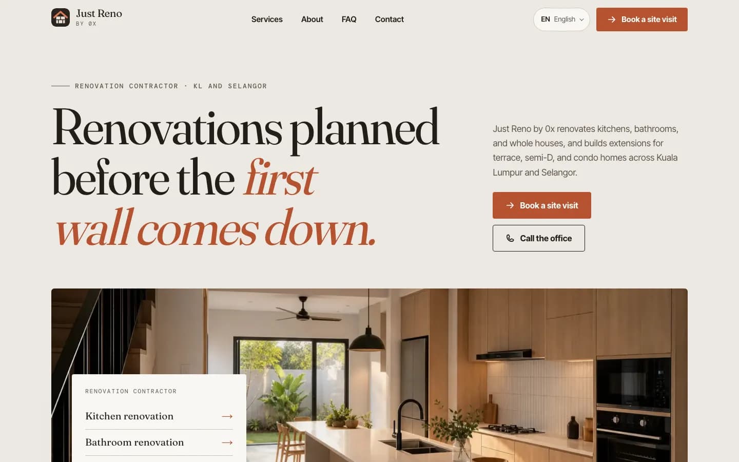 Homepage of the Just Reno by 0x website